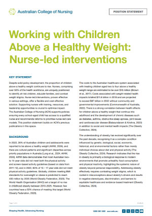 Working with children above a healthy weight: Nurse-led interventions